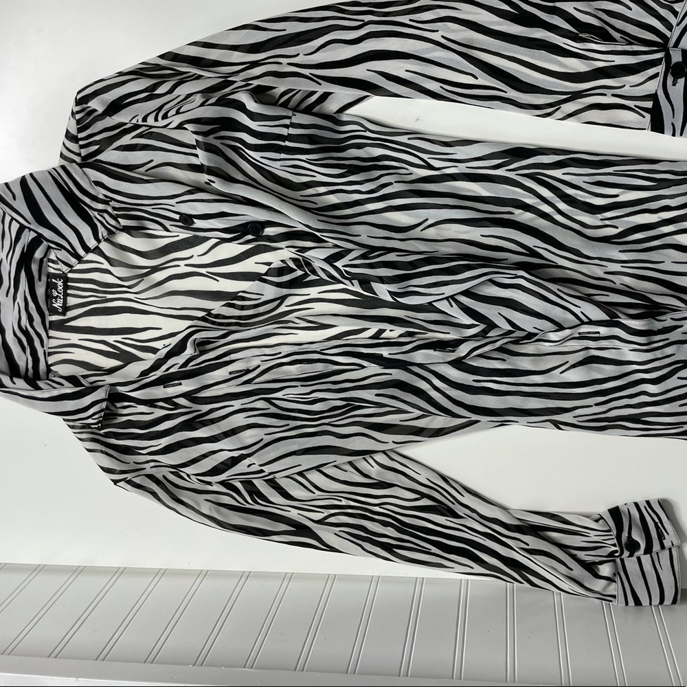 Zebra print button up, sheer, never worn, size small